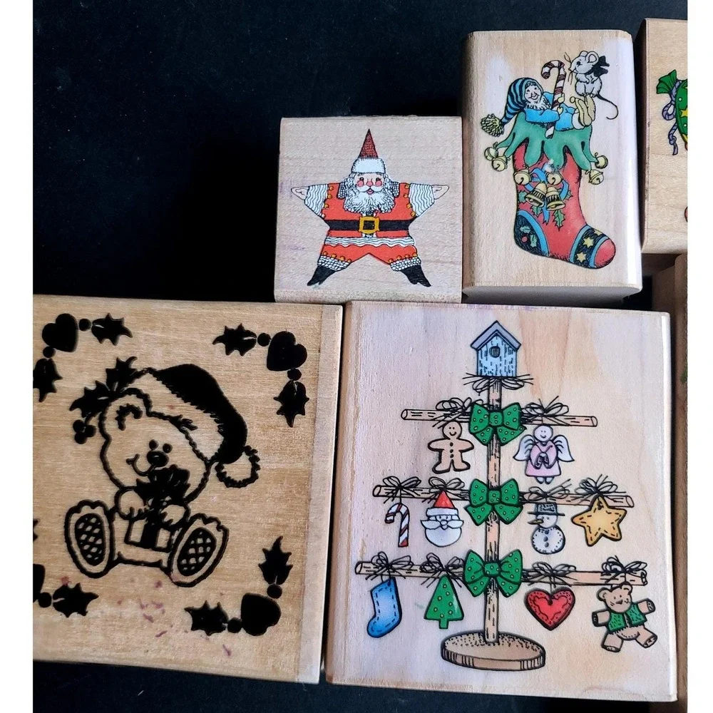Christmas Wooden Rubber Stamps Lot of 8 for Crafts‎ or Scrapbooking